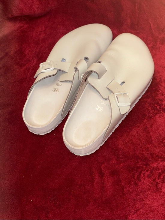 Birkenstock Cream Leather Slip-On Clog with Buckle